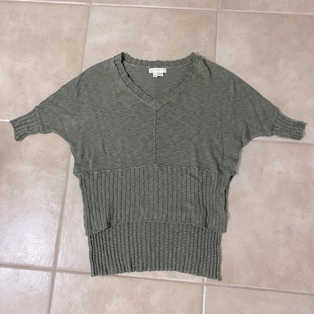 Machete olive knit high low v neck